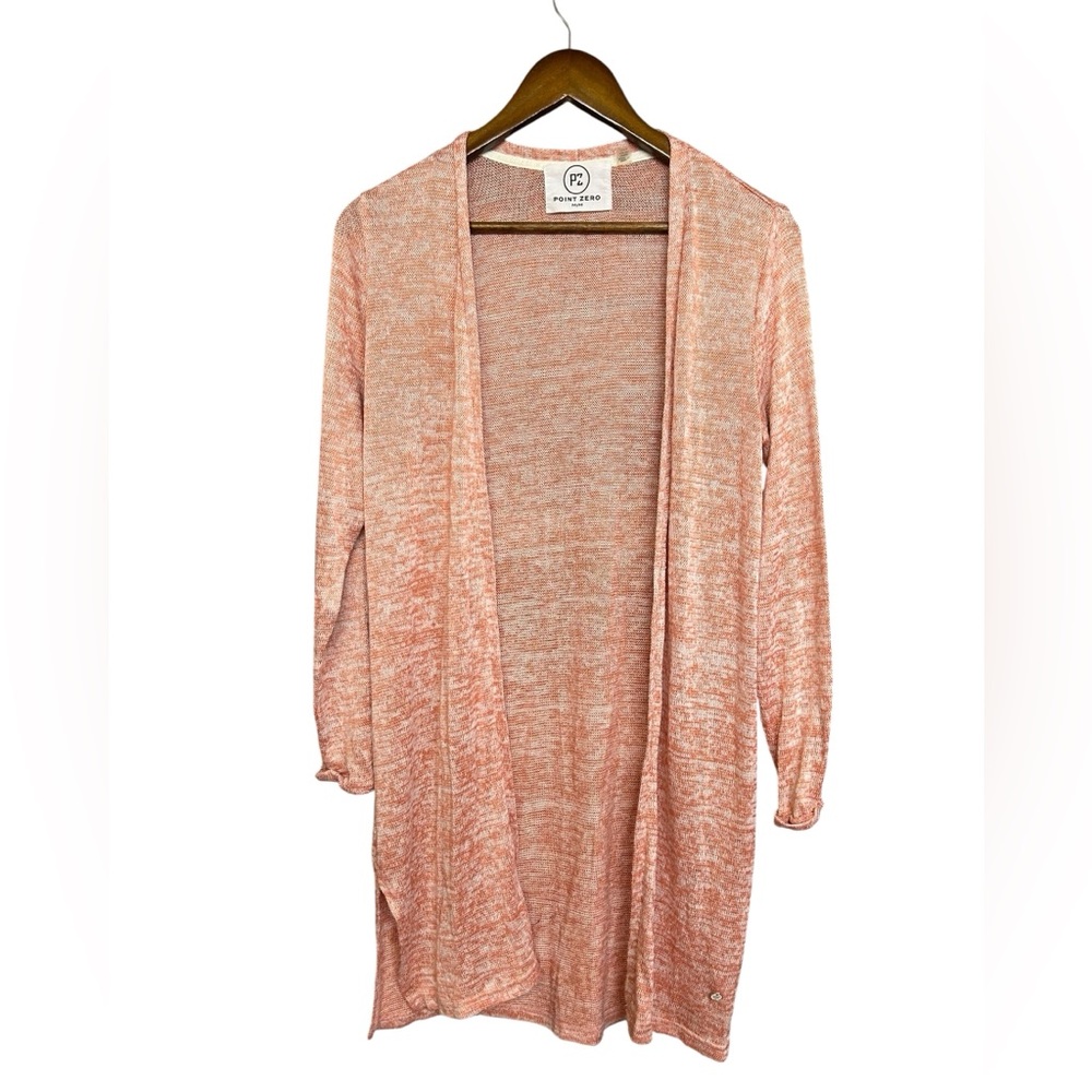 Point Zero Thin Orange Pink Long Line Open Front Thin Cardigan Size M